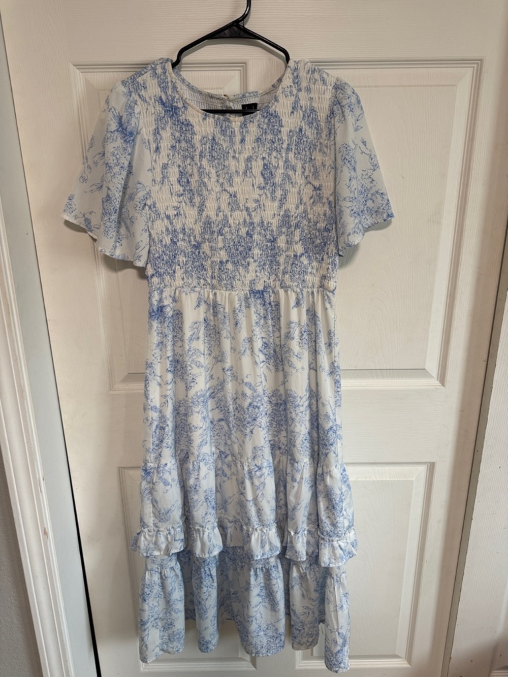 DNA couture White and Light Blue Smocked Floral Tiered Dress